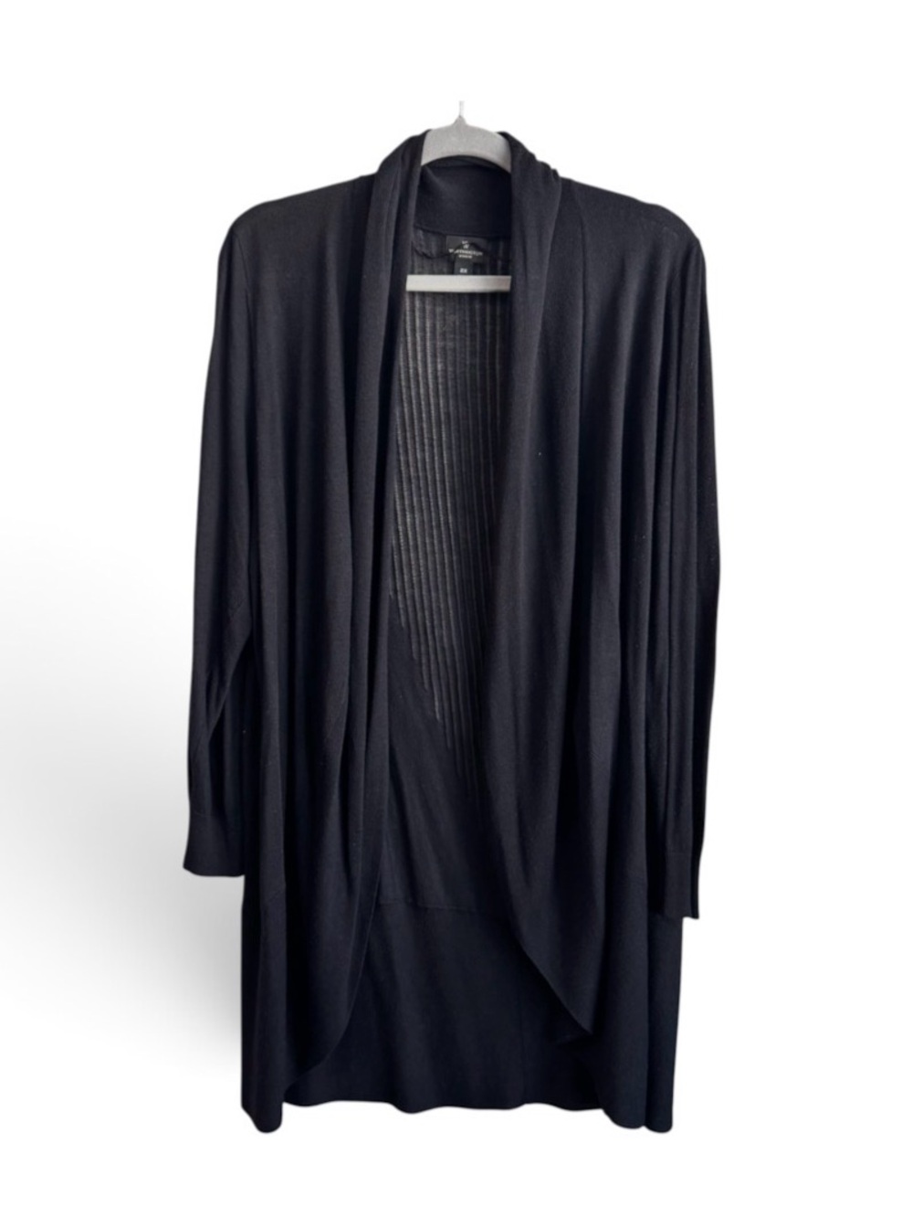 Worthington Black Draped Open Front Cardigan Sweater Plus Size 2X Shawl Neck